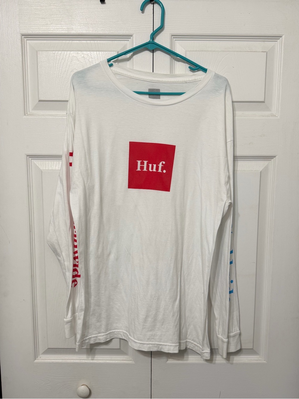 HUF White Long-Sleeve Tee with Red Chest Logo